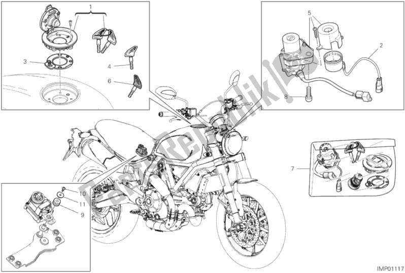 Todas as partes de 13e - Dispositivos Elétricos do Ducati Scrambler 1100 Special USA 2018